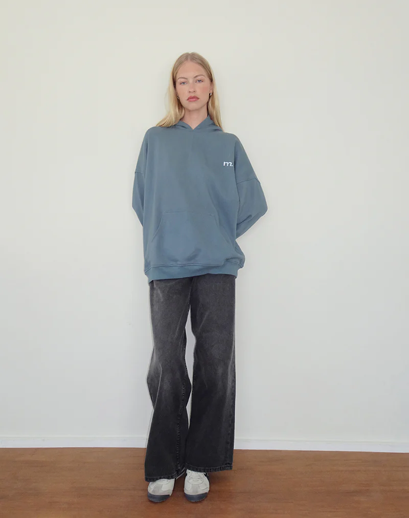 Oversized Hoodie in Blue Mirage with White 'MOTEL' Embroidery - Image 5