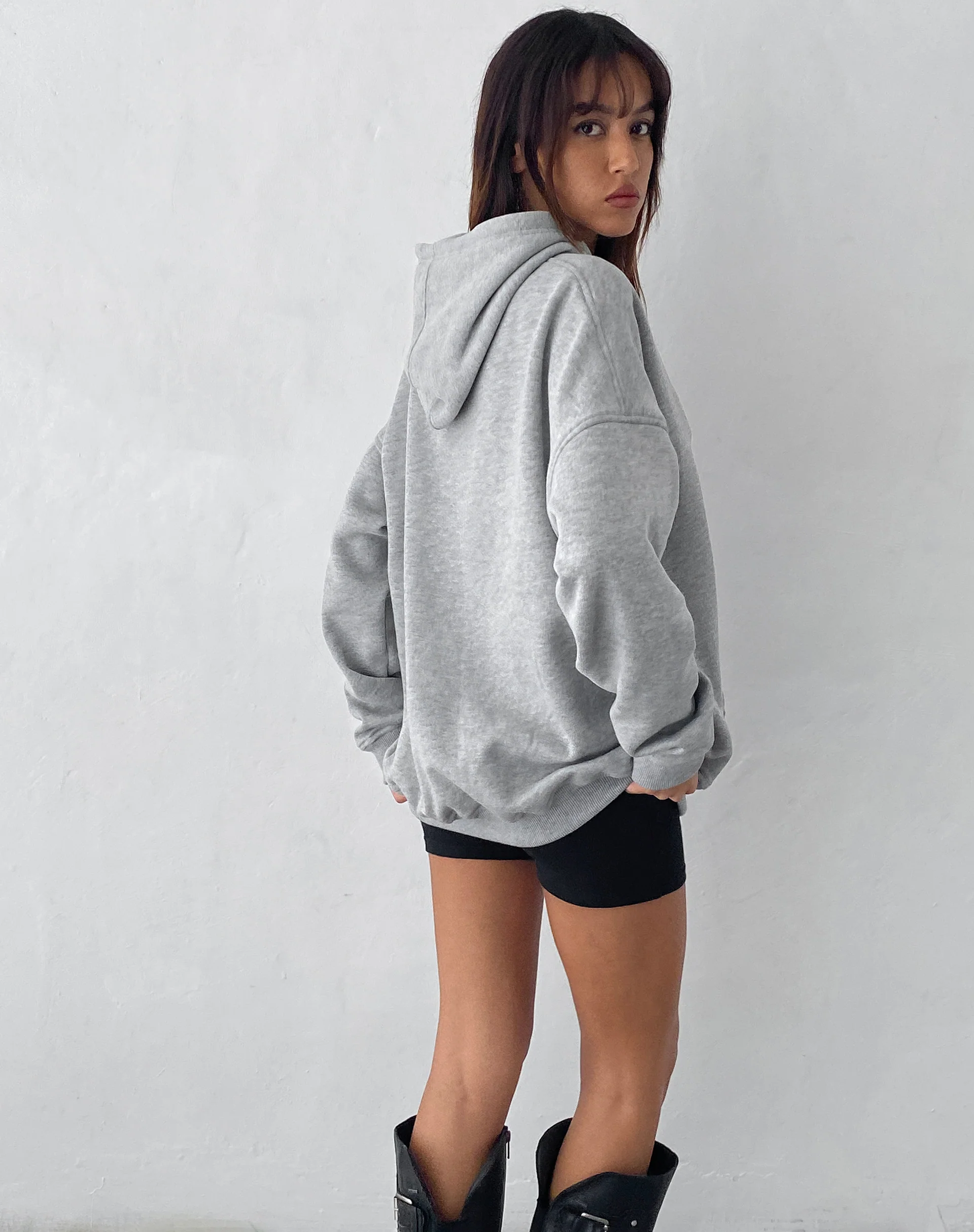 Oversized Hoodie in Grey Marl with Worst Nightmare Embroidery - Image 5