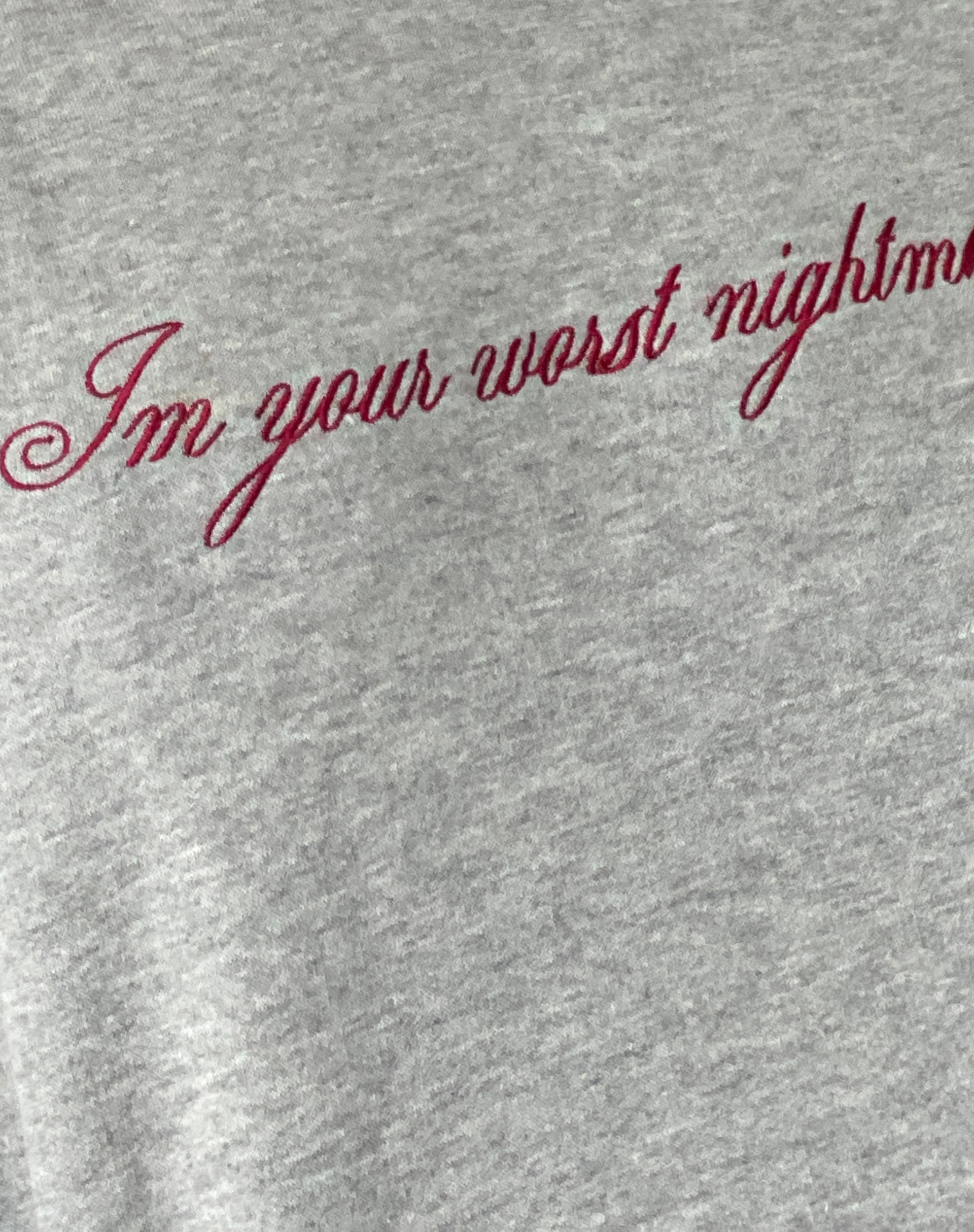 Oversized Hoodie in Grey Marl with Worst Nightmare Embroidery - Image 6