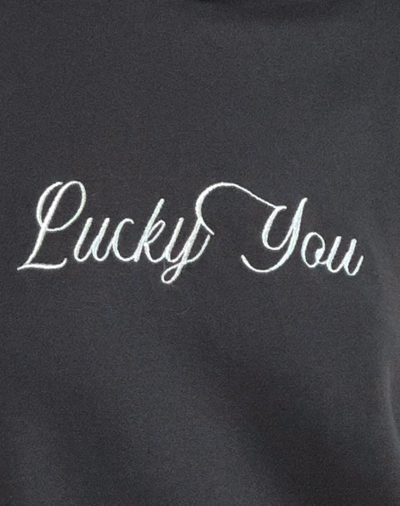 Oversized Hoodie in Ocean Storm with Lucky You Graphic - Image 6