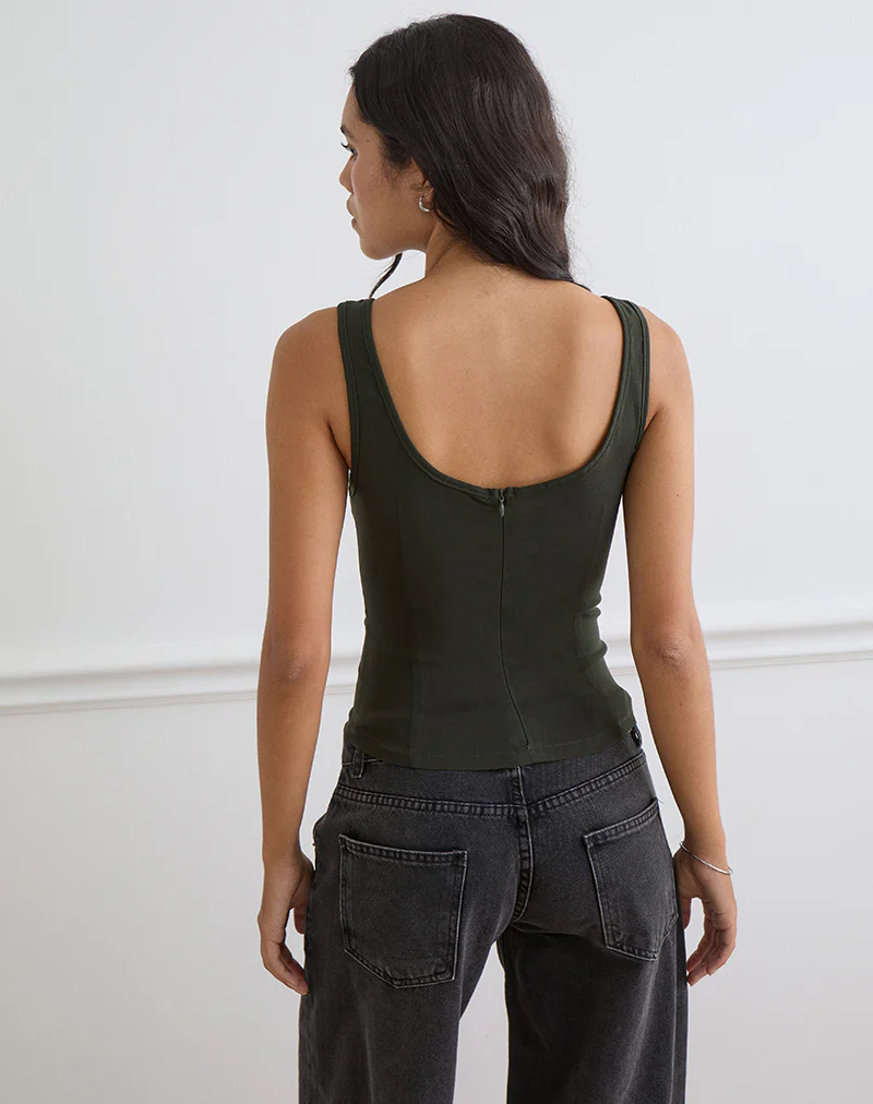Ovia Scoop Corset Top in Tailoring Dark Khaki - Image 3