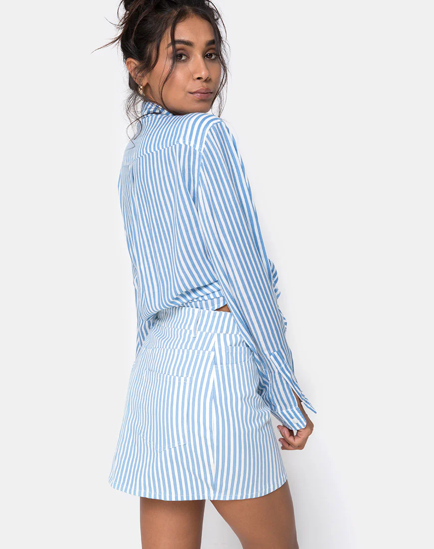 Oxford Shirt in Basic Stripe Blue and White - Image 2