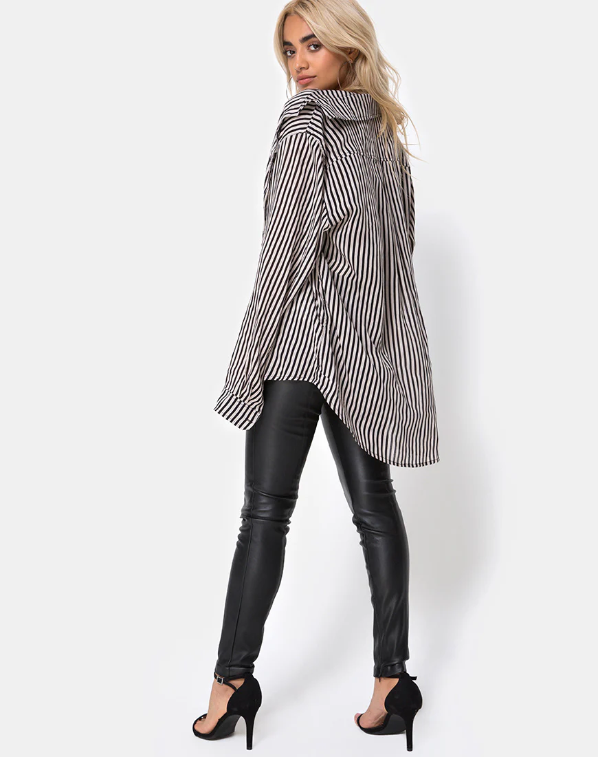 Oxford Shirt in Mini Pinstripe Black and Nude - Image 4
