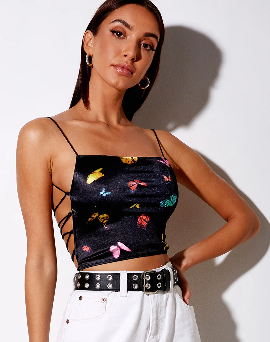 Ozka Crop Top in Black Butterfly - Image 3