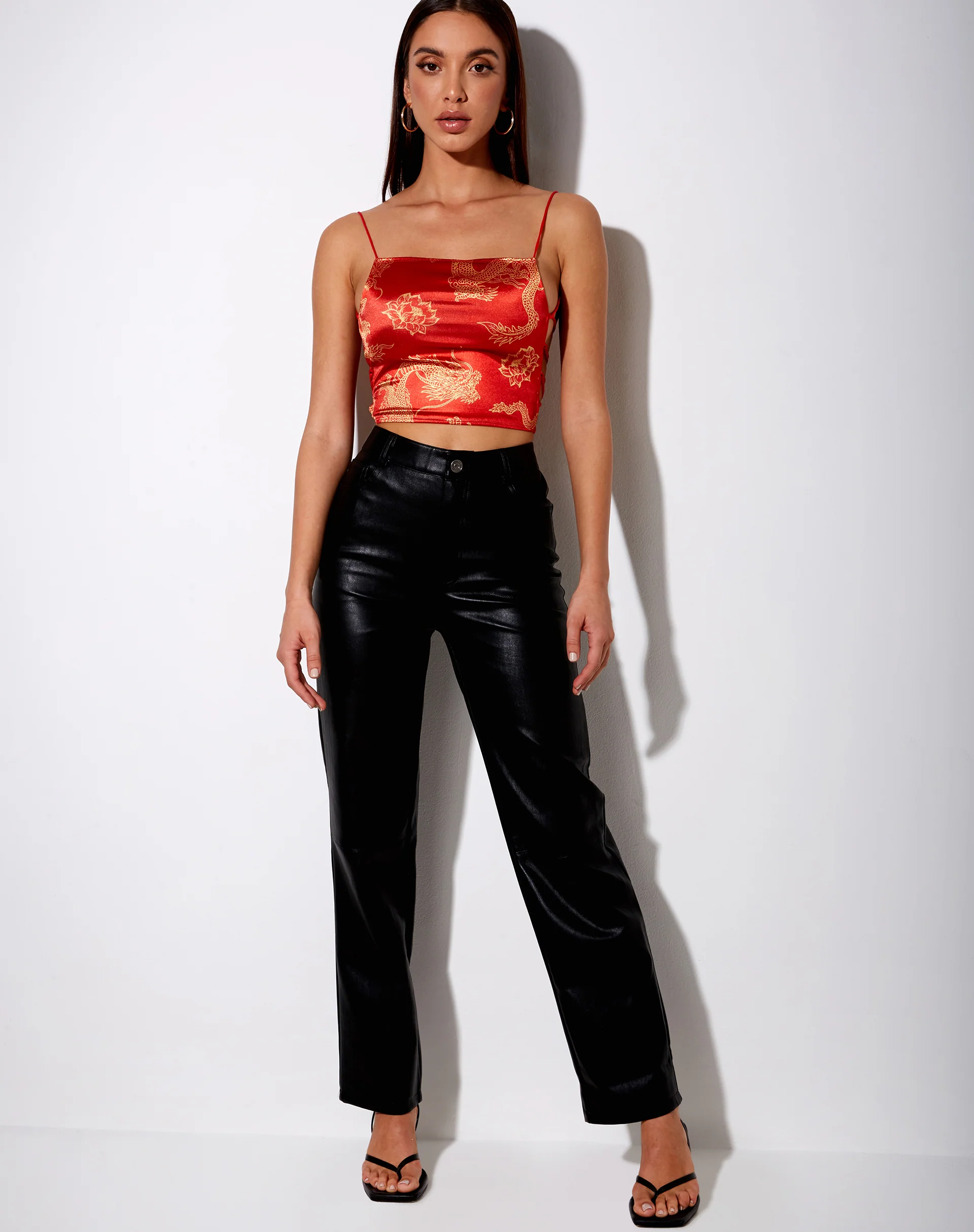 Ozka Crop Top in Dragon Flower Red and Gold - Image 3