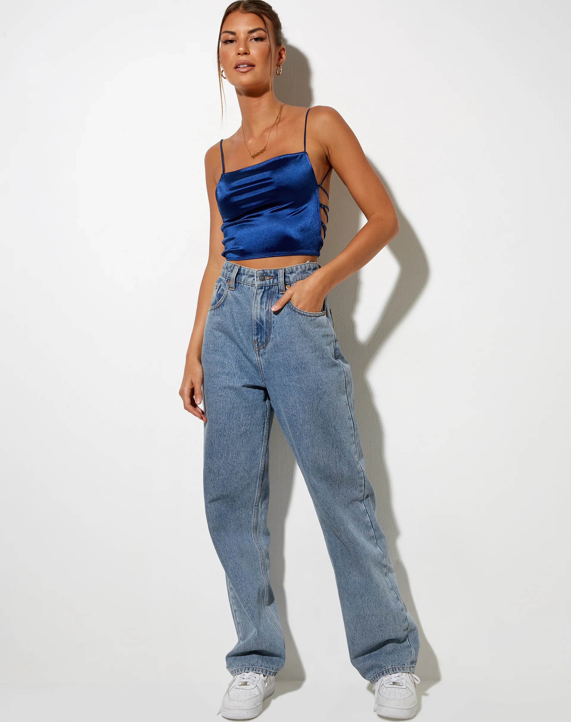 Ozka Crop Top in Satin Navy - Image 2