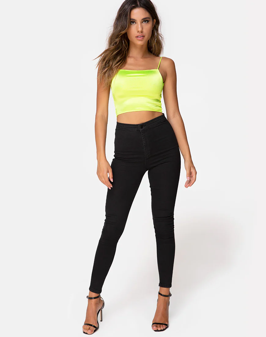 Ozka Crop Top in Satin Neon Yellow - Image 3