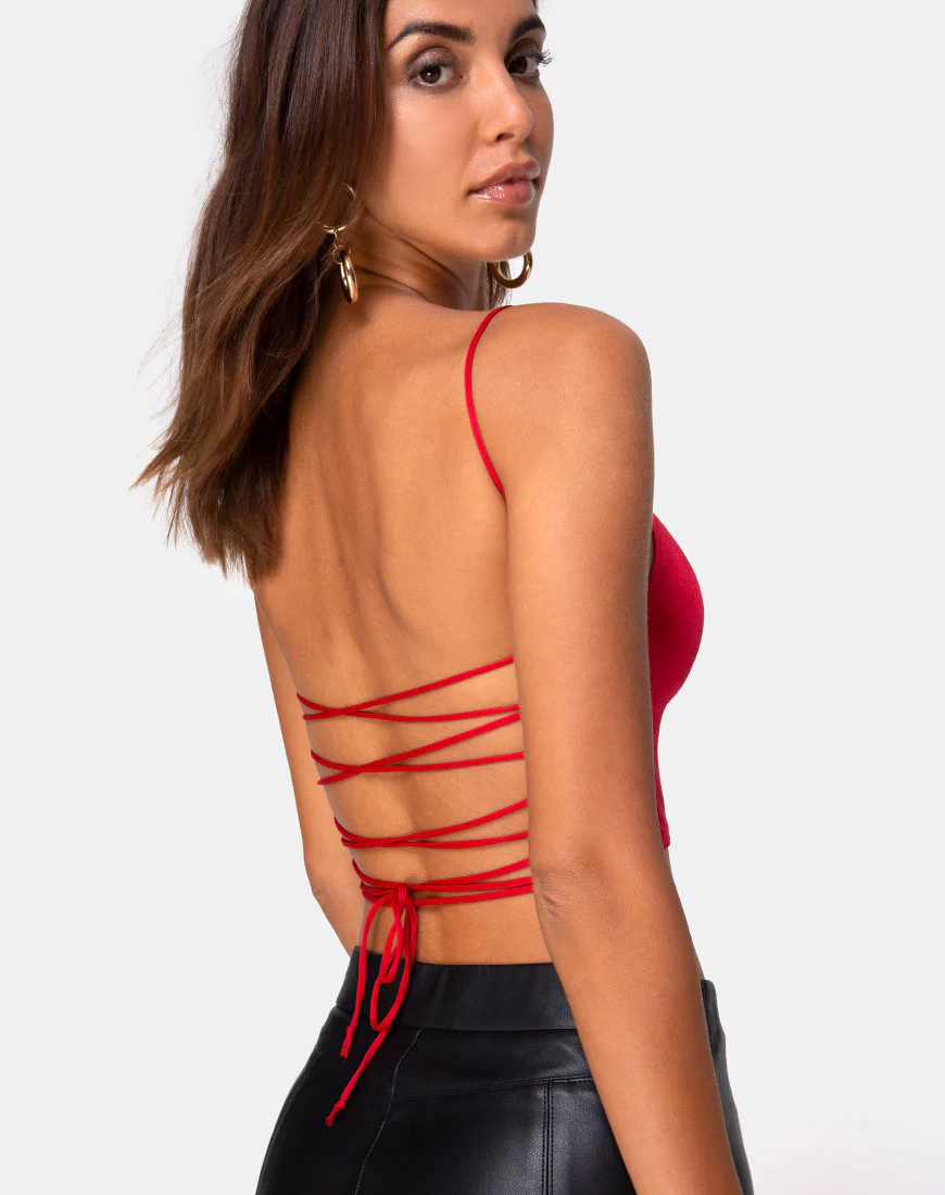 Ozka Crop Top in Satin Red - Image 2
