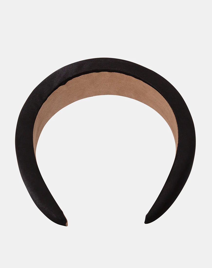 Padded Headband in Satin Black - Image 2
