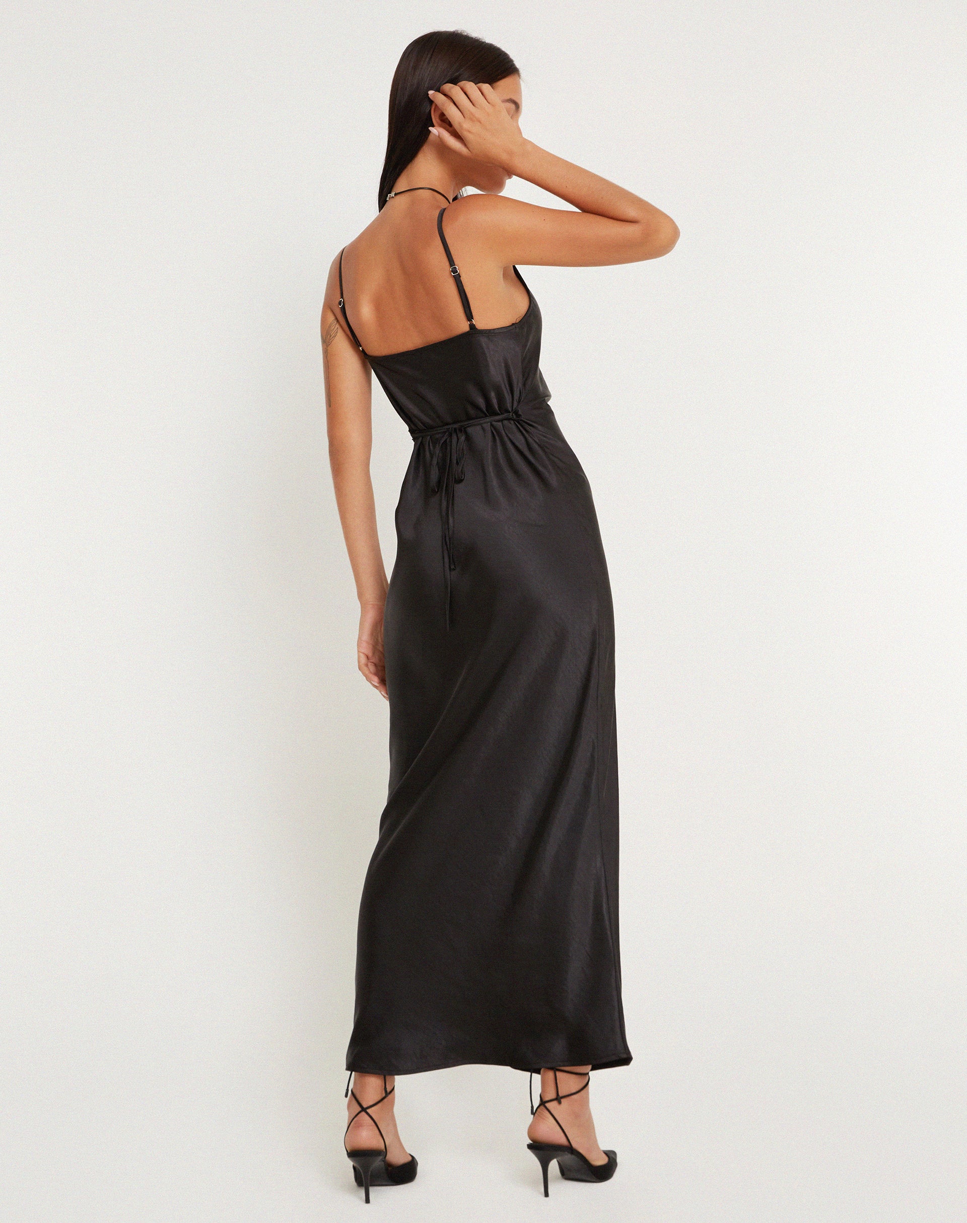 Padilla Maxi Dress in Satin Black - Image 2