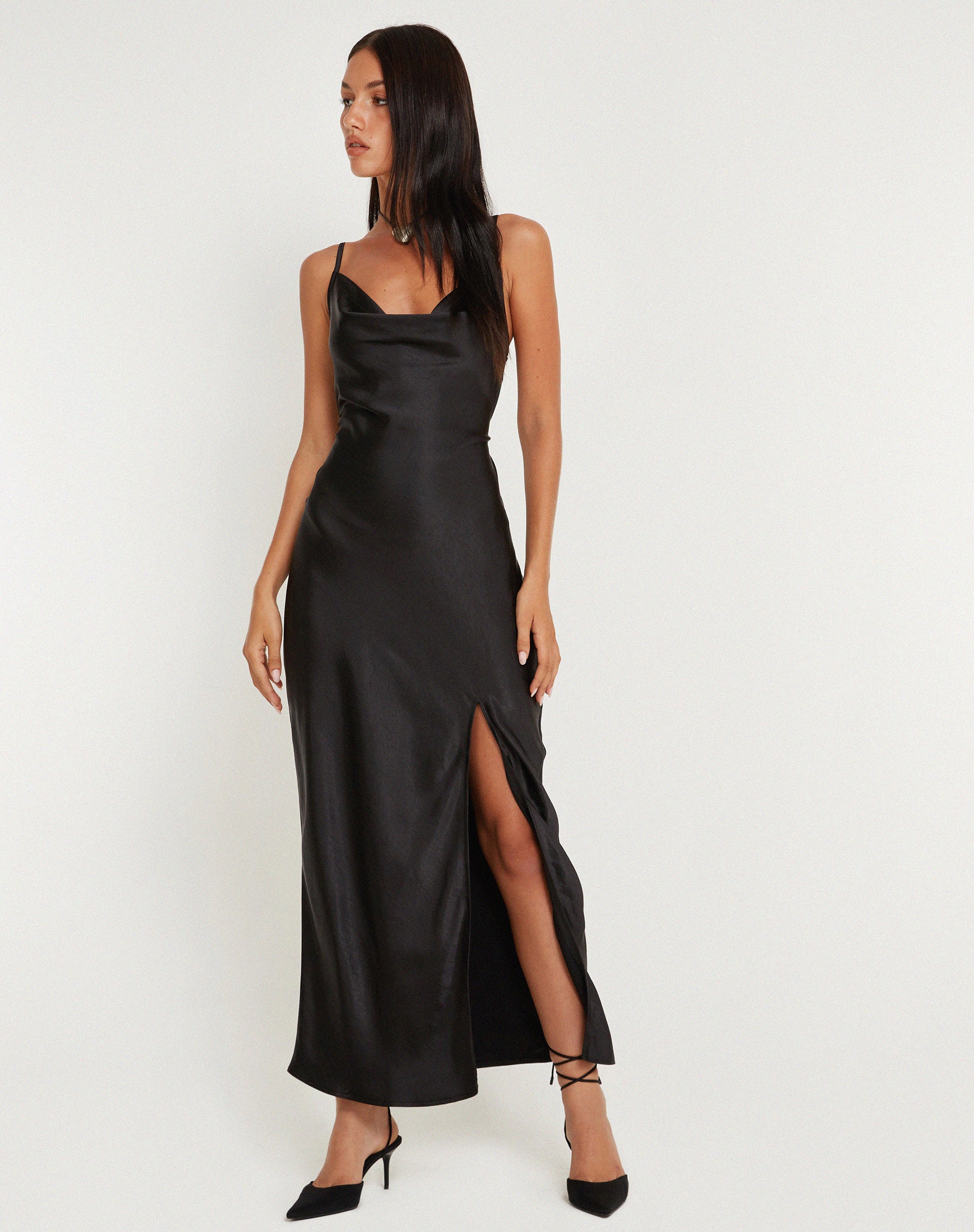 Padilla Maxi Dress in Satin Black - Image 3