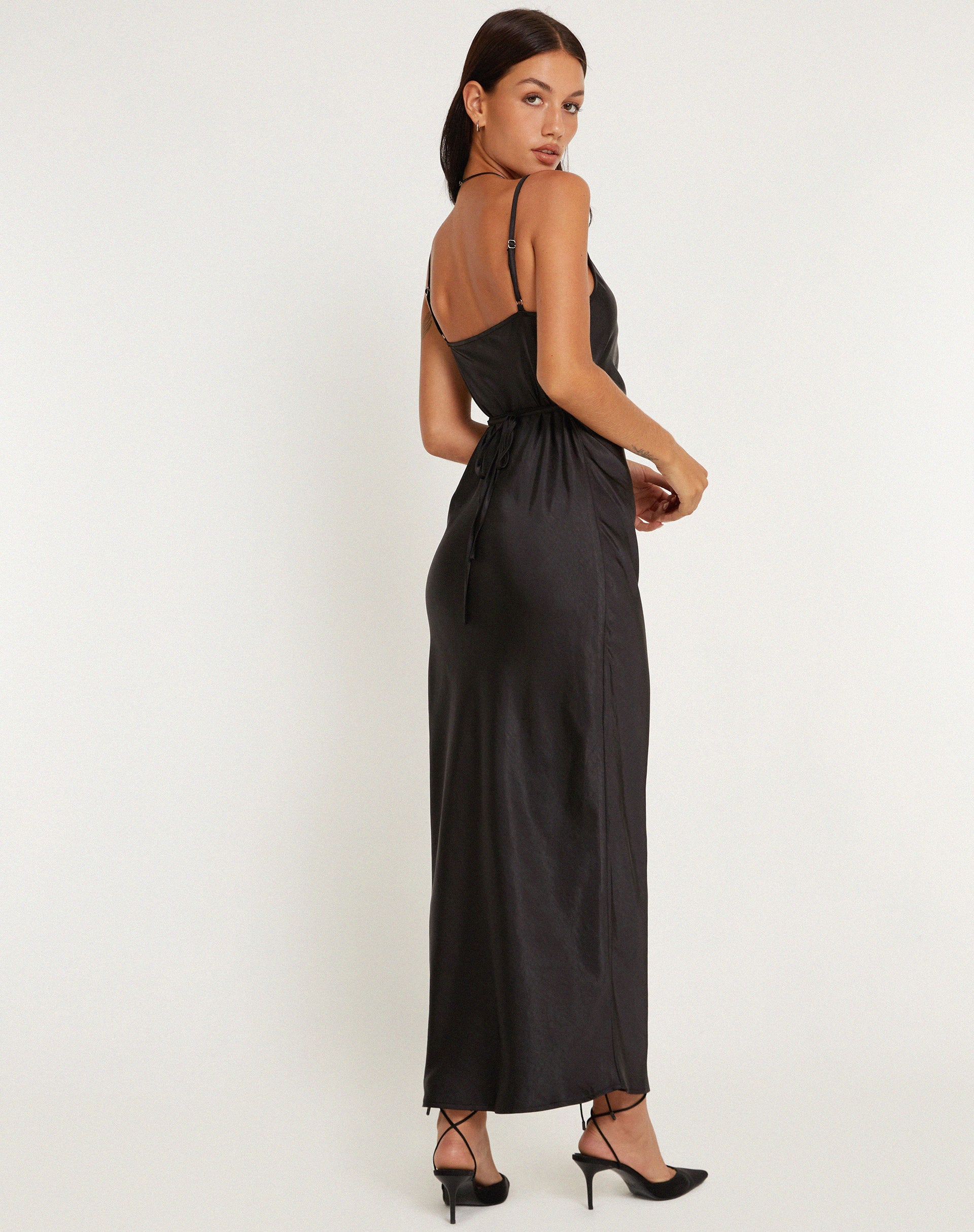 Padilla Maxi Dress in Satin Black - Image 4