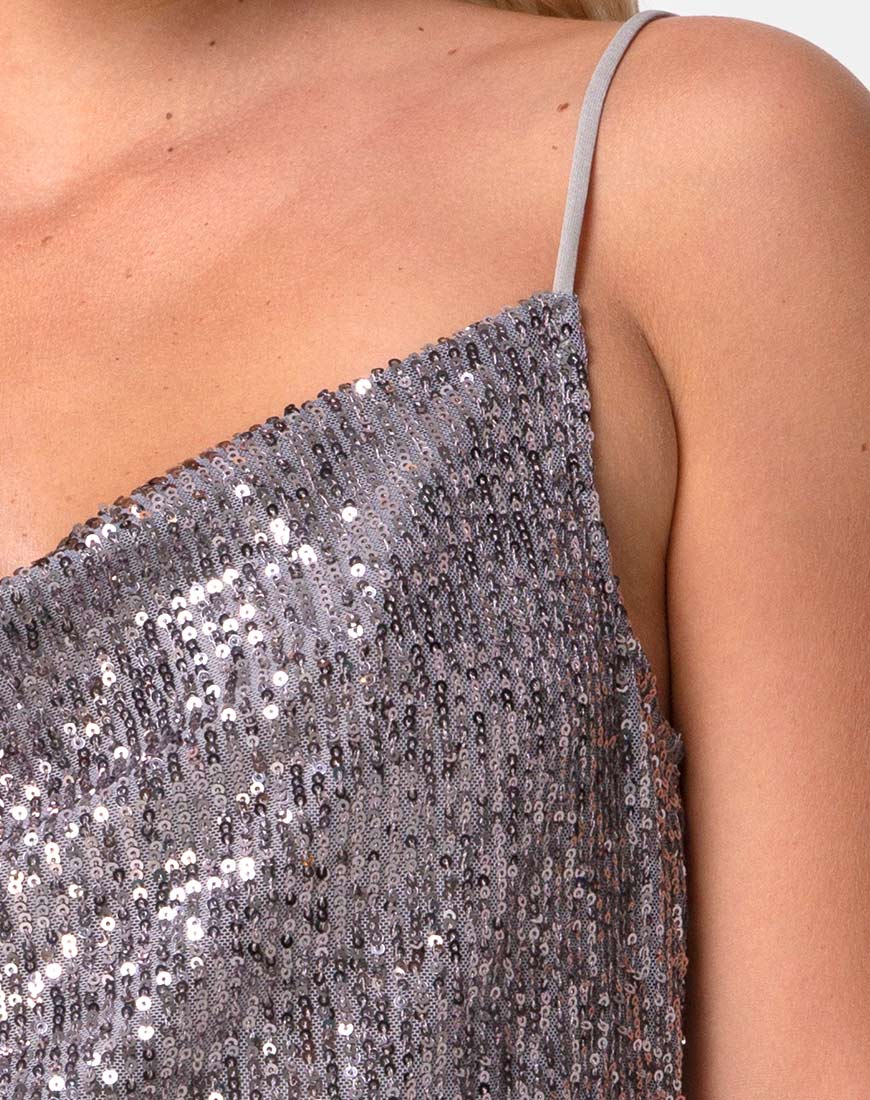 Paima Strappy Top in Drape Net Sequin Silver - Image 5