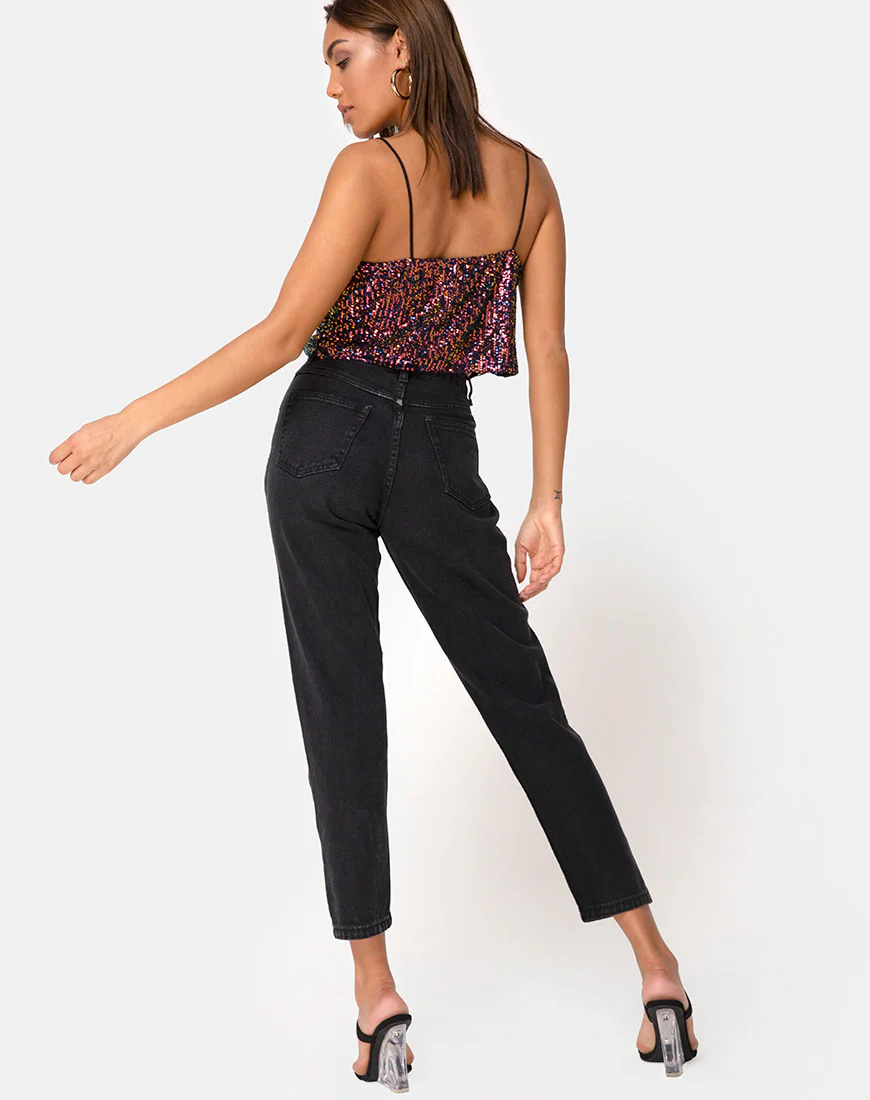 Paima Strappy Top in Drape Net Sequin Iridescent Burgundy - Image 4