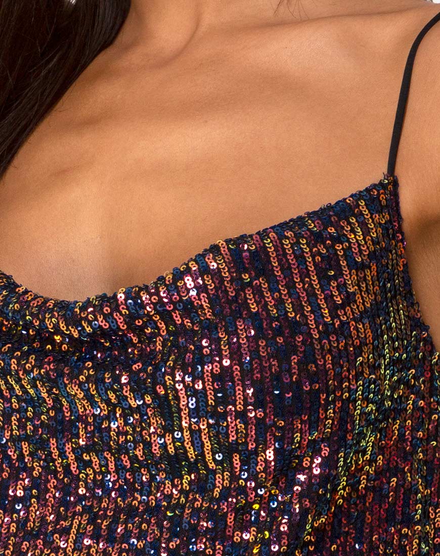 Paima Strappy Top in Drape Net Sequin Iridescent Burgundy - Image 5