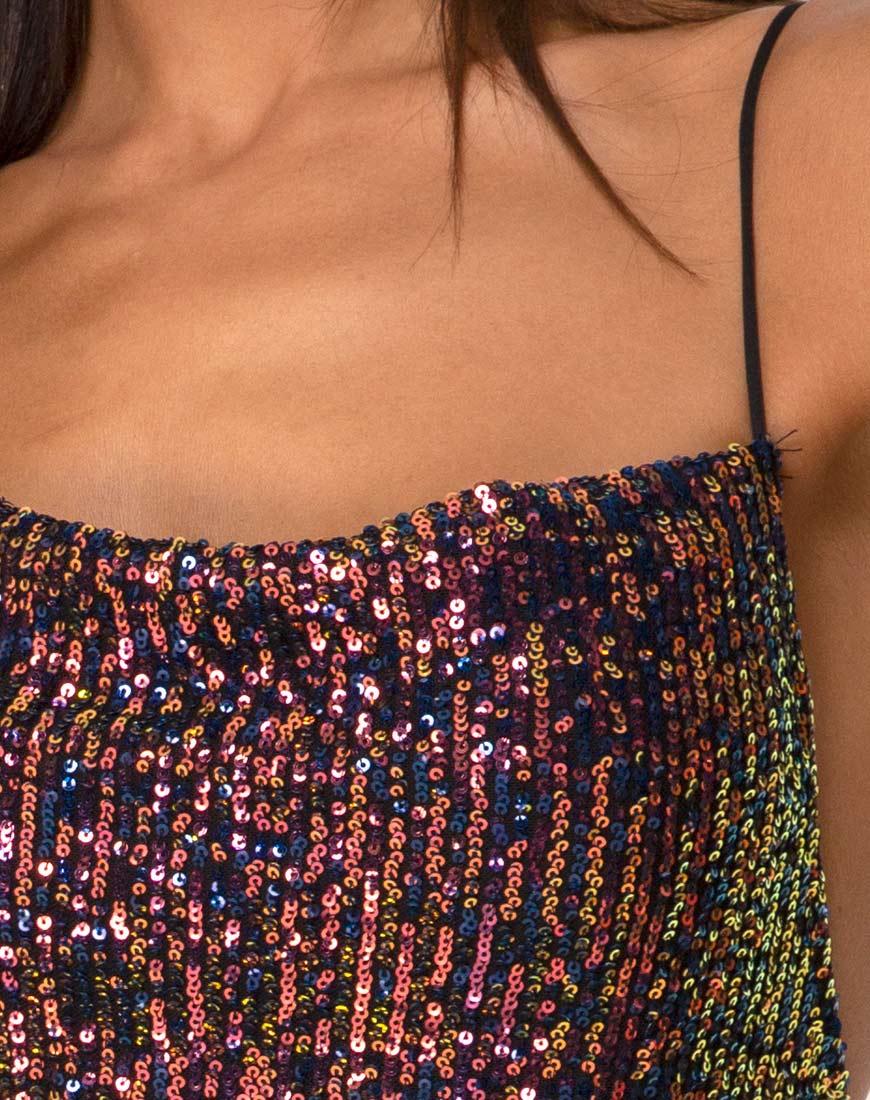 Paiva Slip Dress in Drape Net Sequin Iridescent Burgundy - Image 5