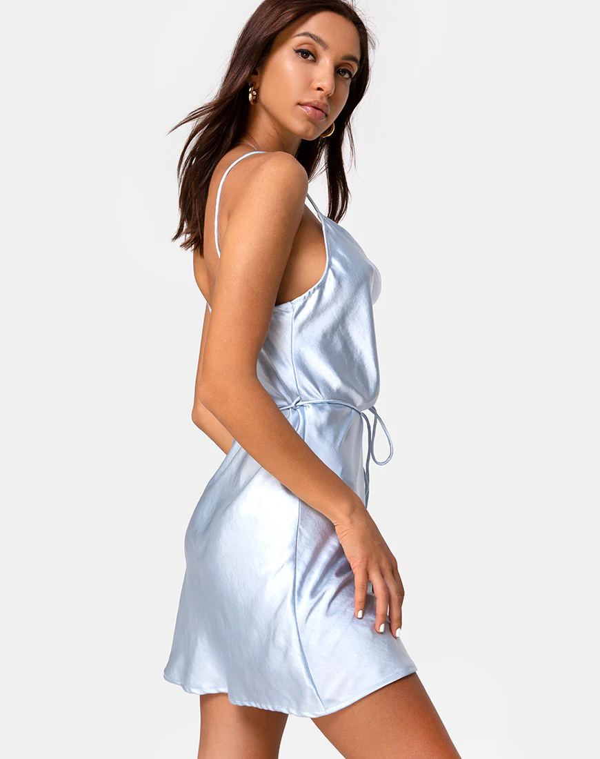 Paiva Dress in Satin Powder Blue - Image 3