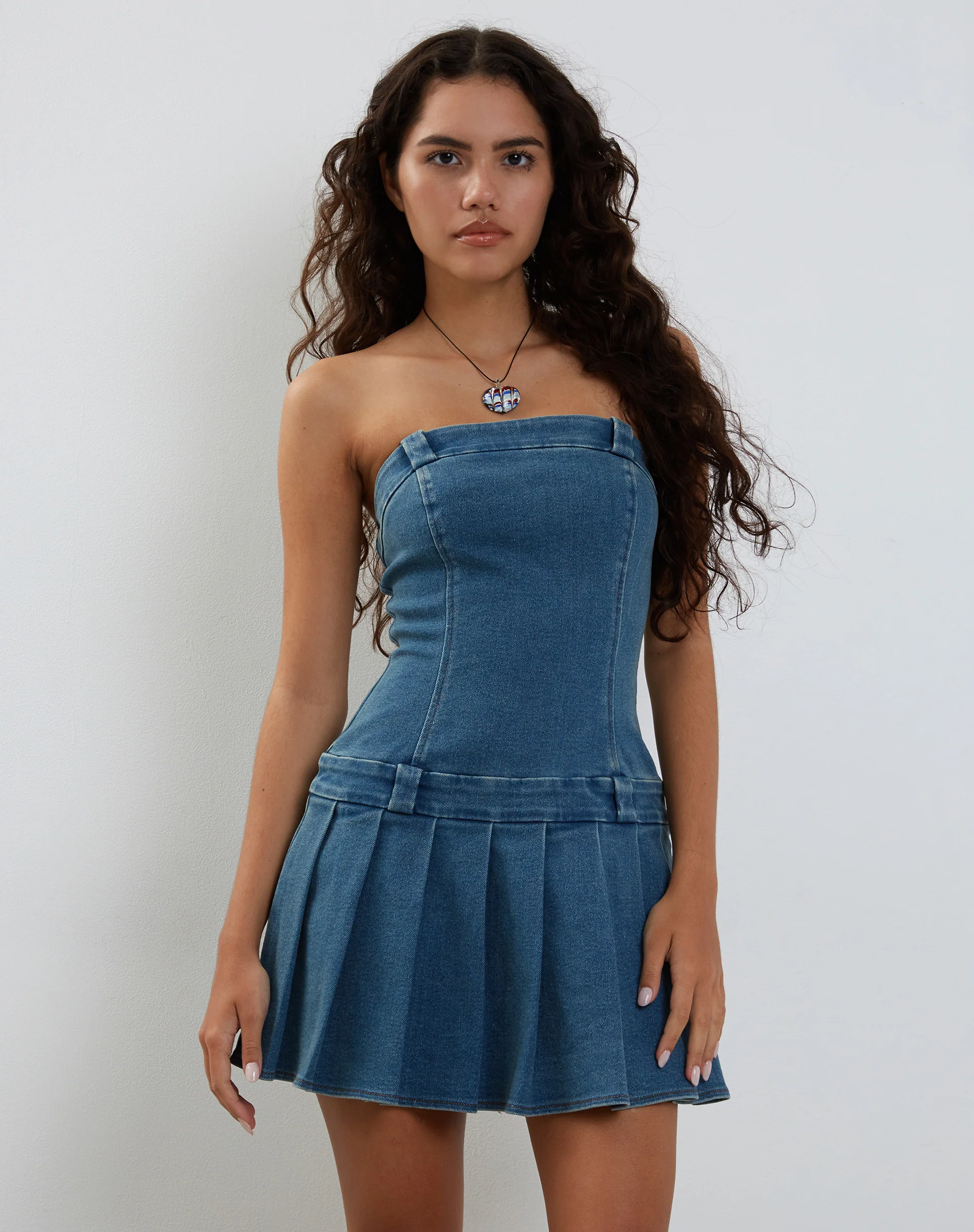 Pajaya Denim Bandeau Mini Dress in Blue Wash - Image 4