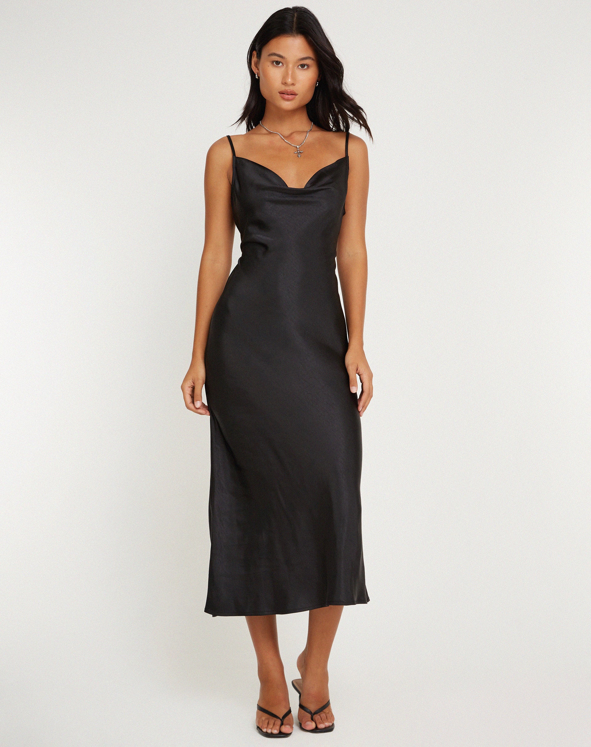 Palasha Midi Dress in Satin Black - Image 3