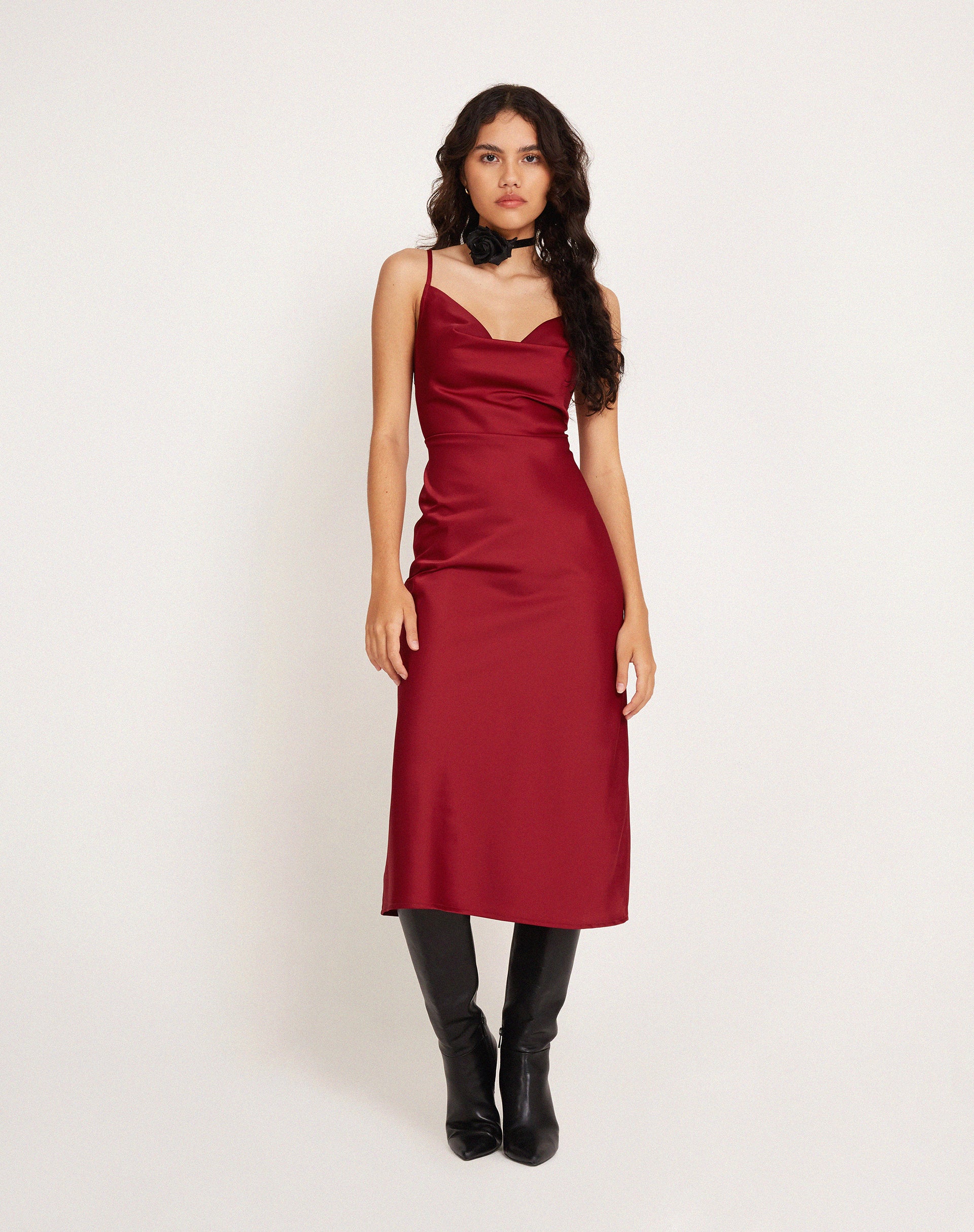 Palasha Midi Dress in Satin Red - Image 5