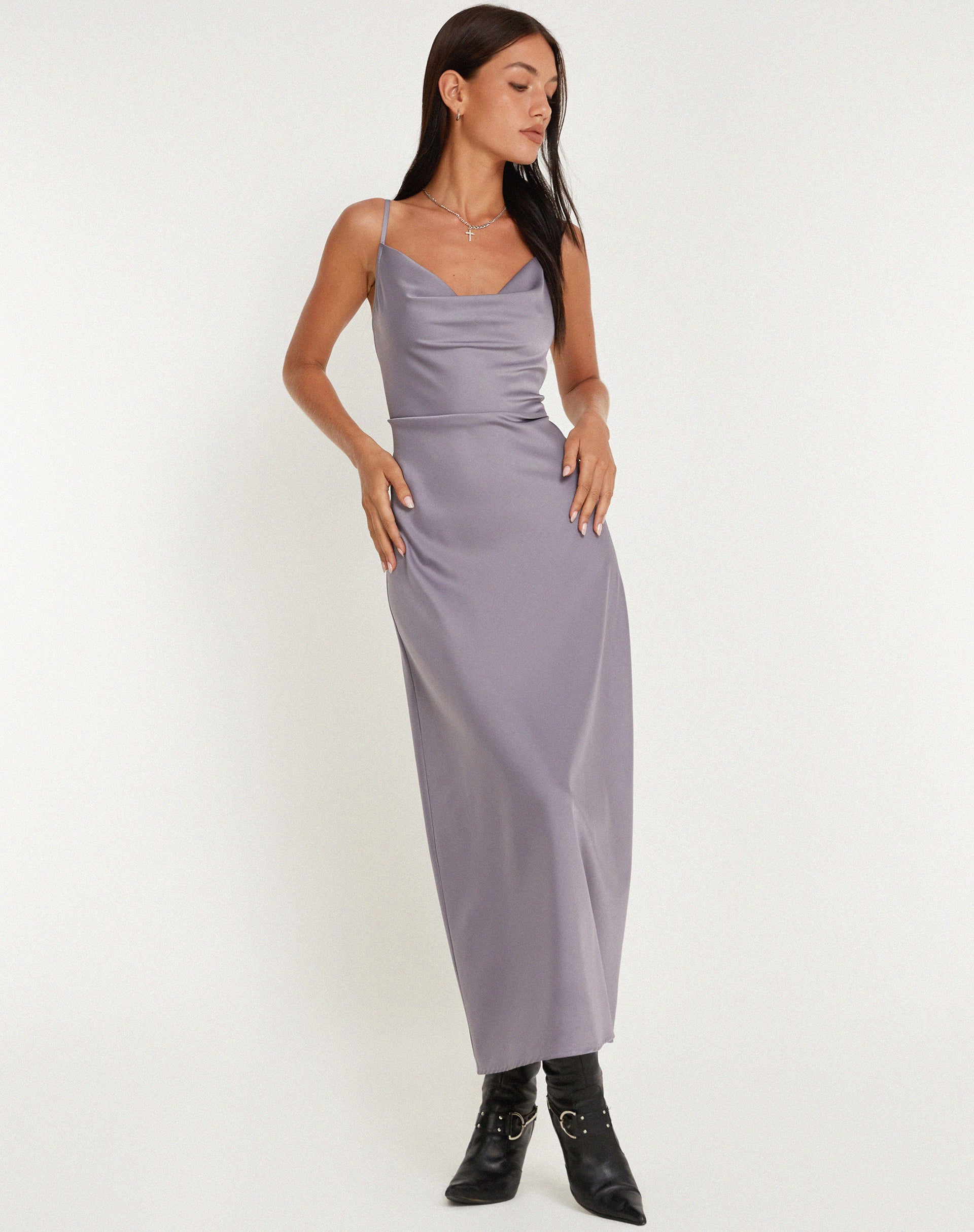 Palasha Midaxi Dress in Satin Grey Ridge - Image 3