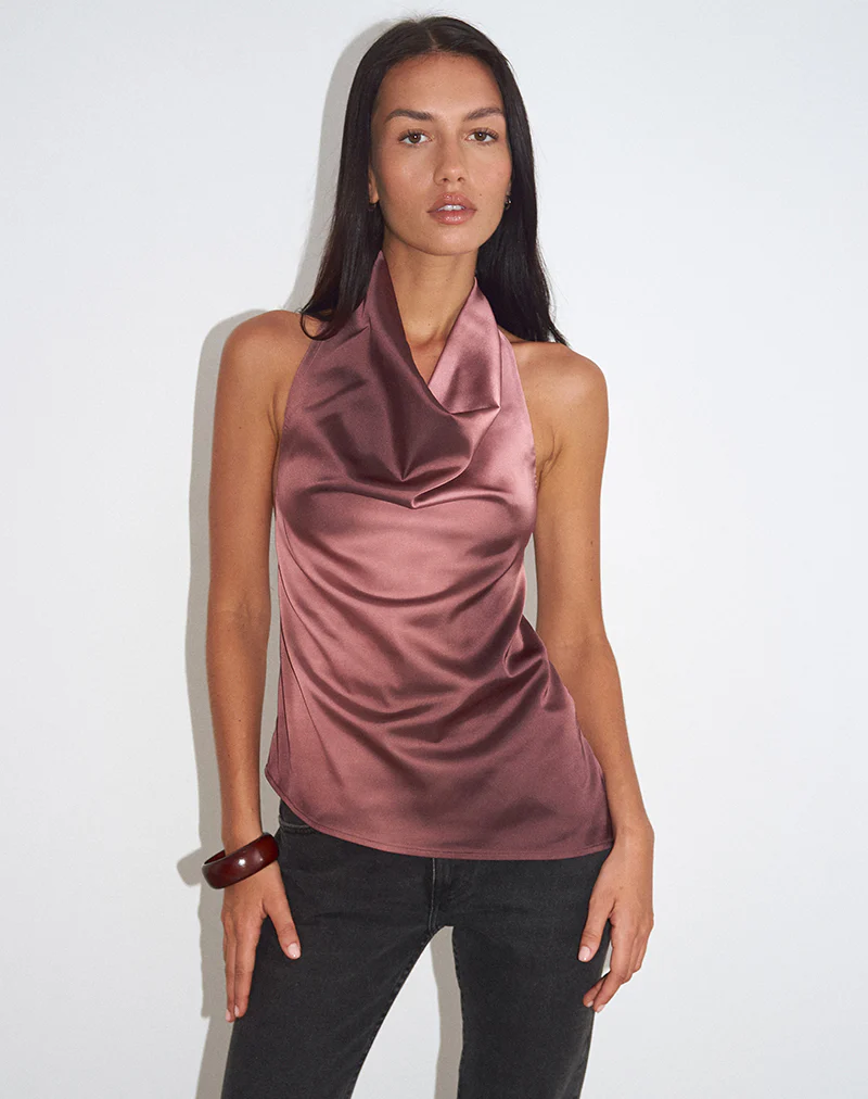 Palawa Asymmetrical Hem Top in Watercolour Maroon - Image 2