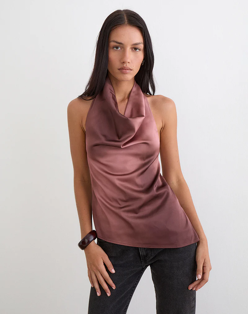 Palawa Asymmetrical Hem Top in Watercolour Maroon - Image 5