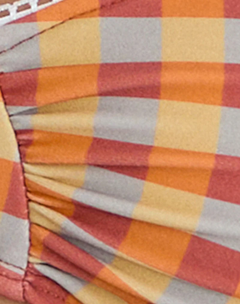 Pali Bikini Top with Picot Trim in Urban Check Orange and Yellow - Image 8