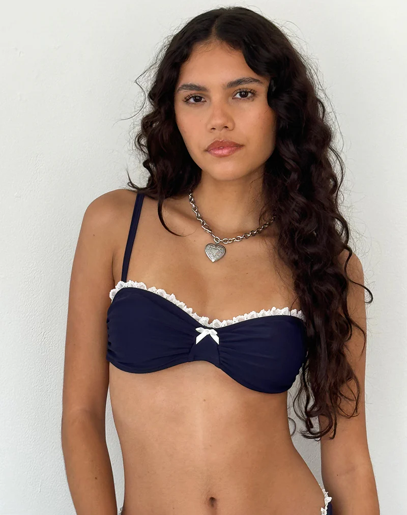 Pali Bikini Top in Midnight Blue with Broderie Trim - Image 2
