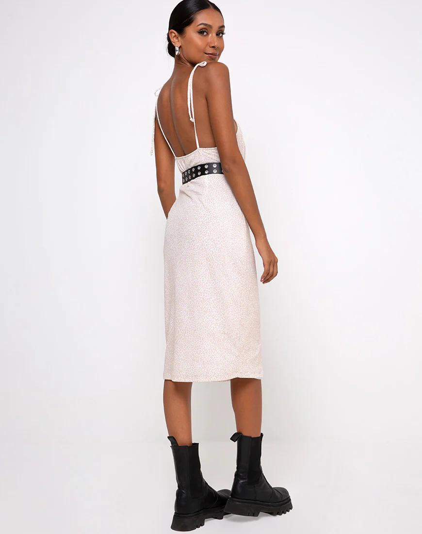 Paloma Midi Dress in Flock Ditsy Leopard Taupe - Image 2