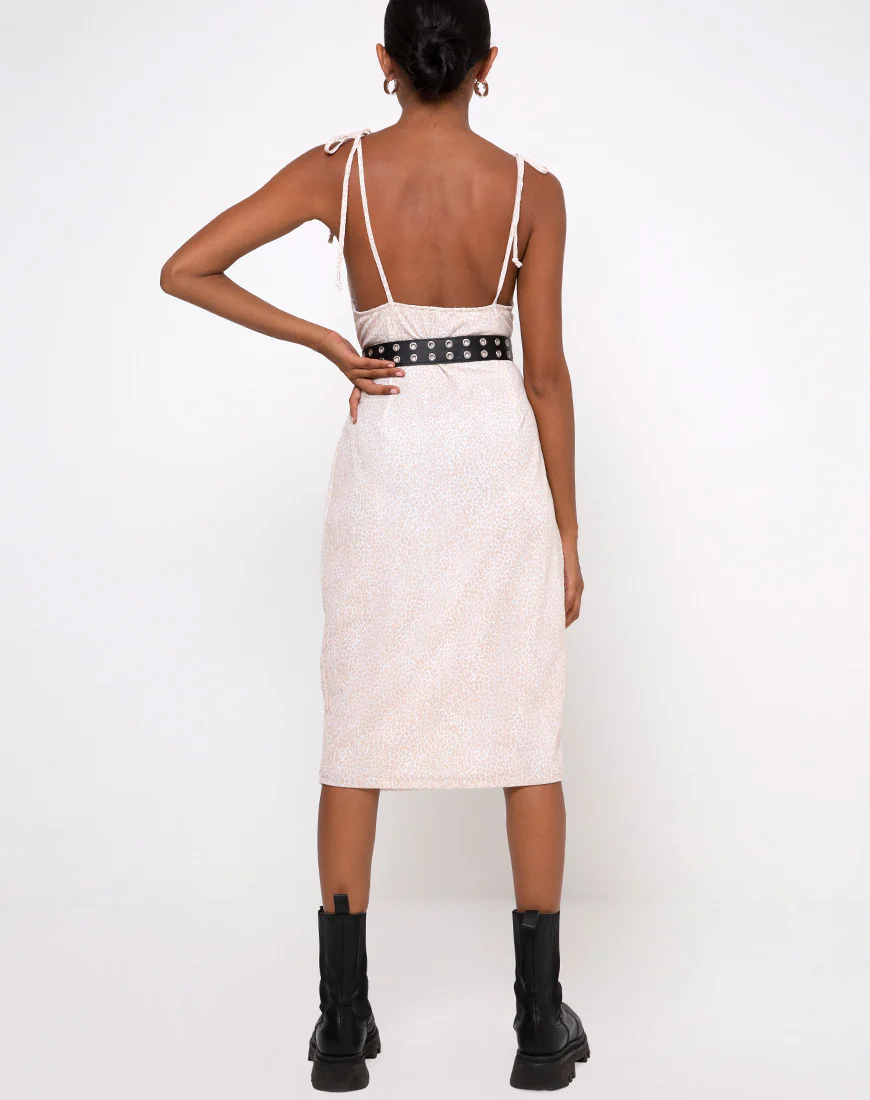 Paloma Midi Dress in Flock Ditsy Leopard Taupe - Image 4