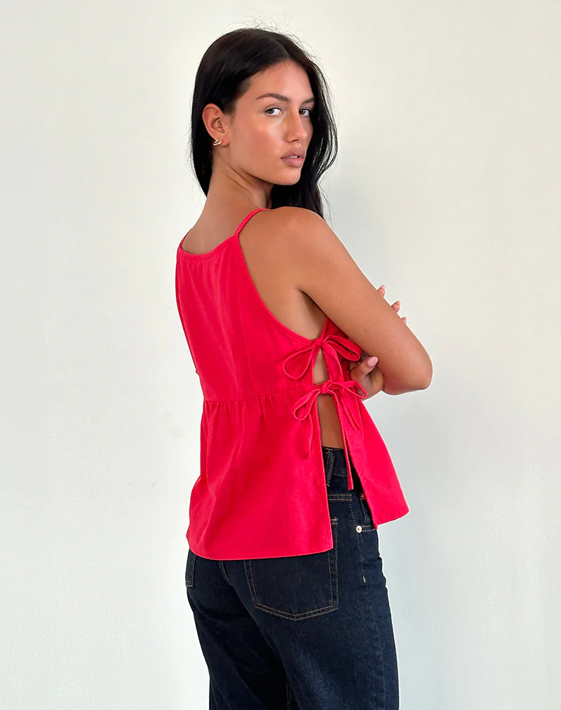 Palsi Tie Side Sleeveless Top in Tango Red - Image 4