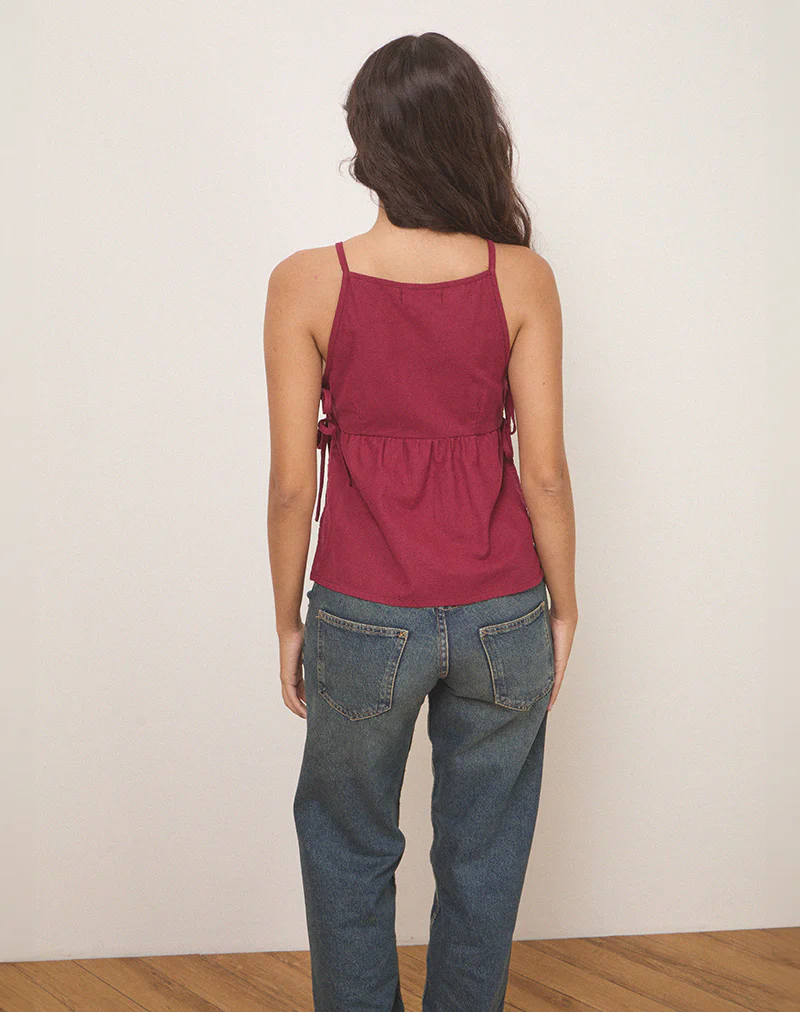 Palsi Tie Side Top in Burgundy - Image 4