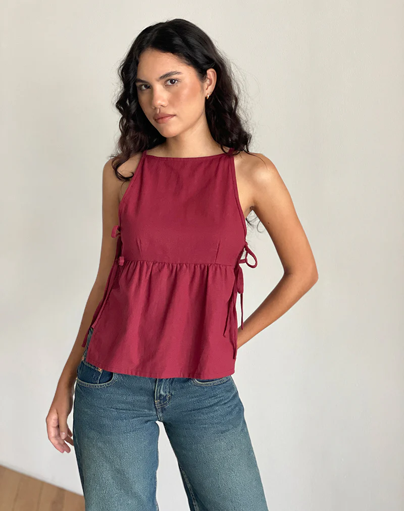 Palsi Tie Side Top in Burgundy - Image 5