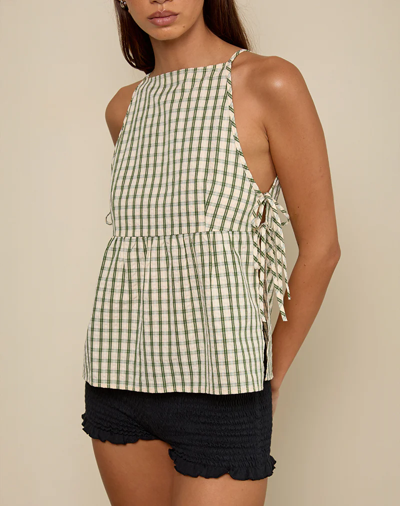 Palsi Tie Side Top in Green Check - Image 2