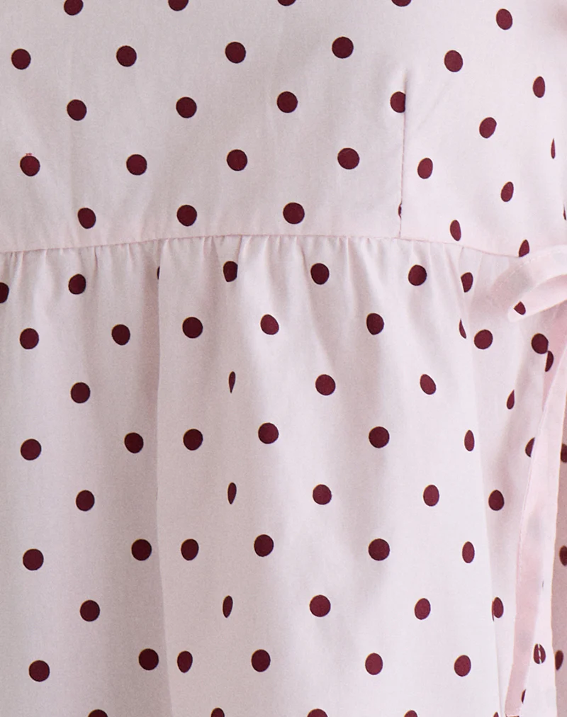 Palsi Tie Side Top in Pink with Medium Polka Red - Image 7