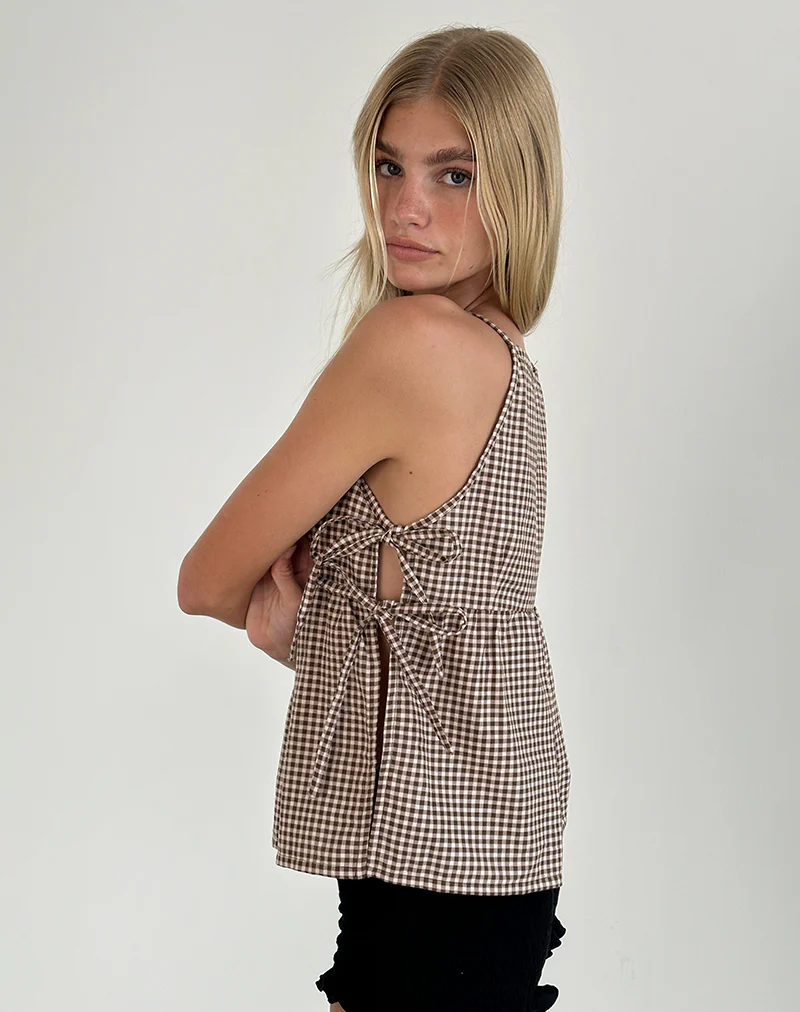 Palsi Tie Side Sleeveless Top in Brown Mini Gingham - Image 5