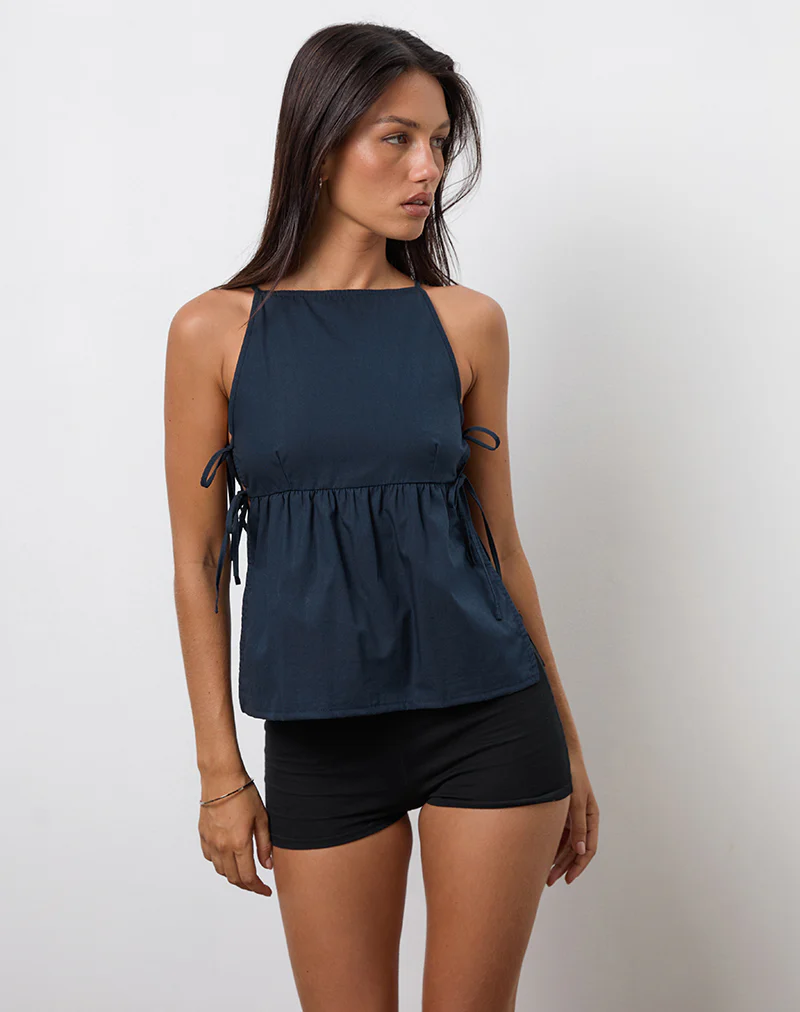 Palsi Tie Side Vest Top in Navy - Image 2