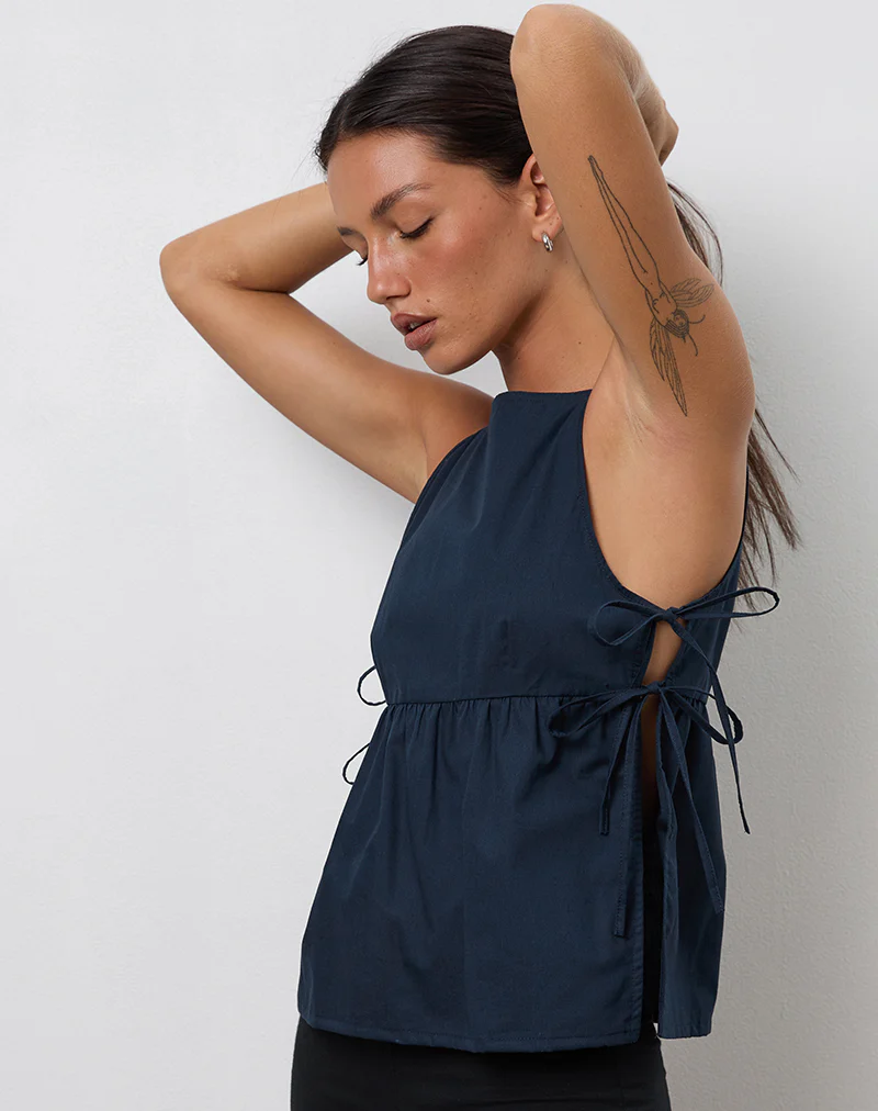 Palsi Tie Side Vest Top in Navy - Image 3