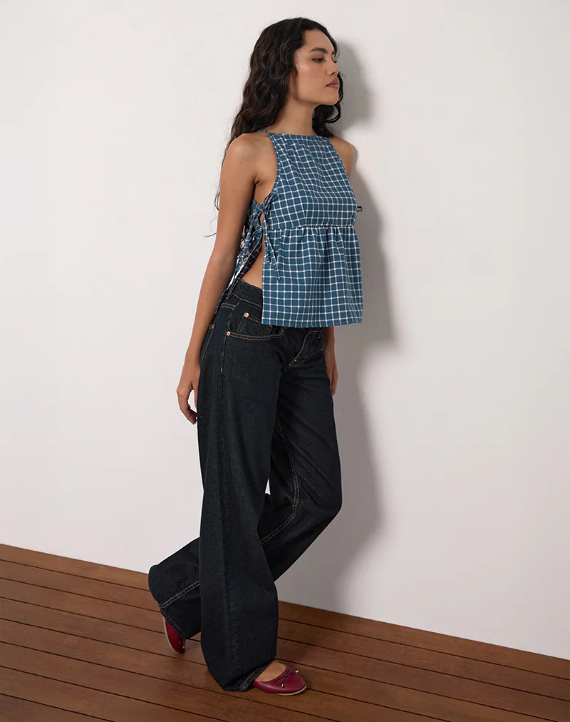 Palsi Tie Side Top in Navy Tartan - Image 3