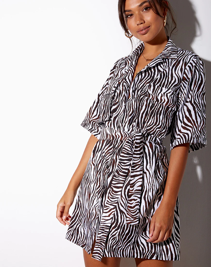 Pamela Shirt Dress in Zebra Vertical