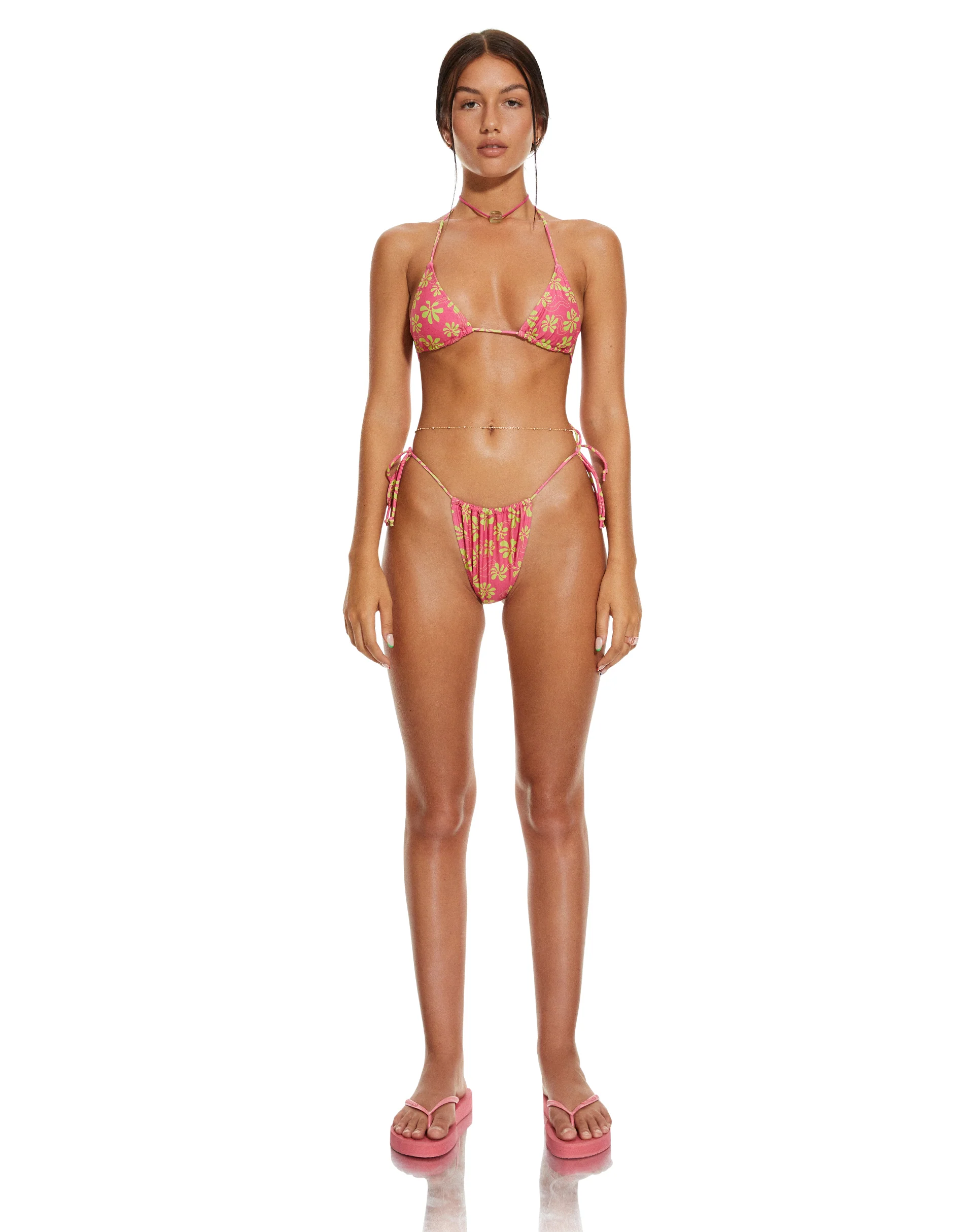 MOTEL X BARBARA Pami Bikini Top in 90s Beachy Floral Hot Pink - Image 2