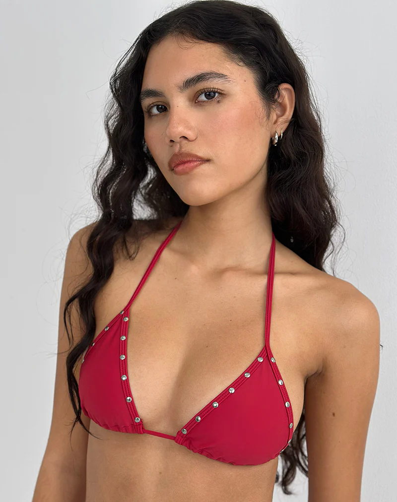 Pami Bikini Top in Red with Studs - Image 2