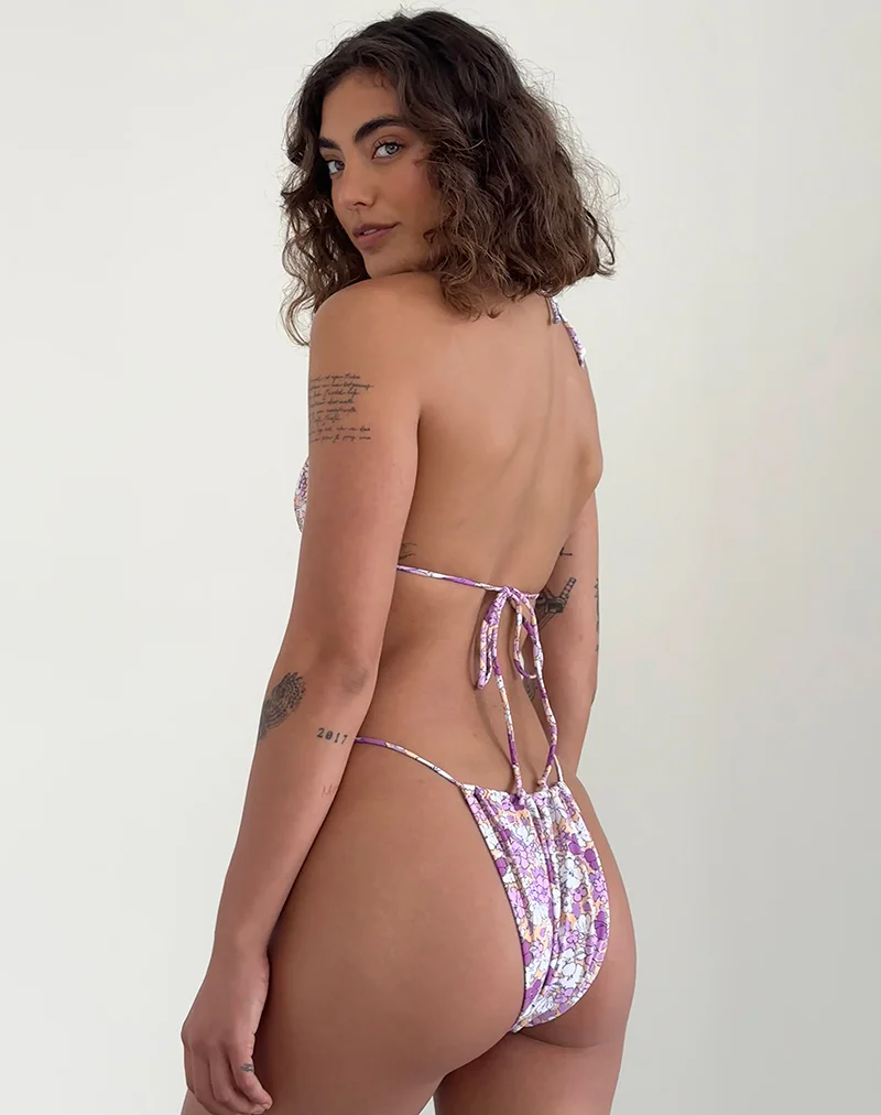 Pami Bikini Top in Bright Floral Orange and Purple - Image 6