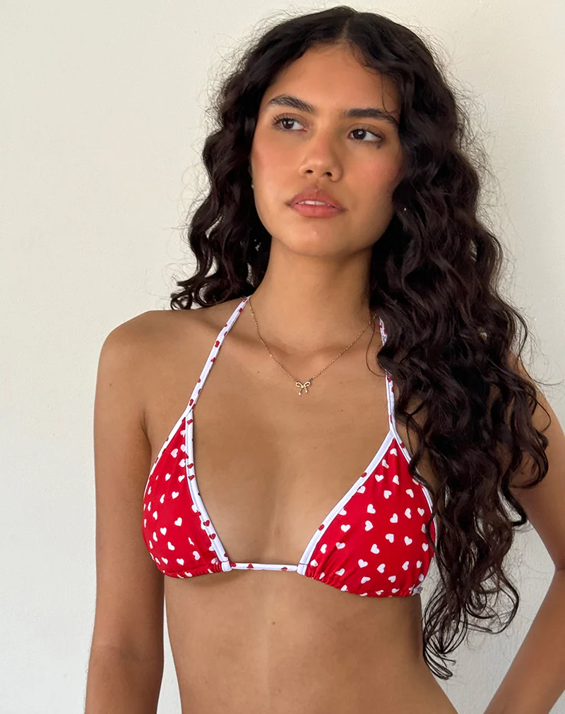 Pami Contrast Bikini Top in Red with White Hearts - Image 3