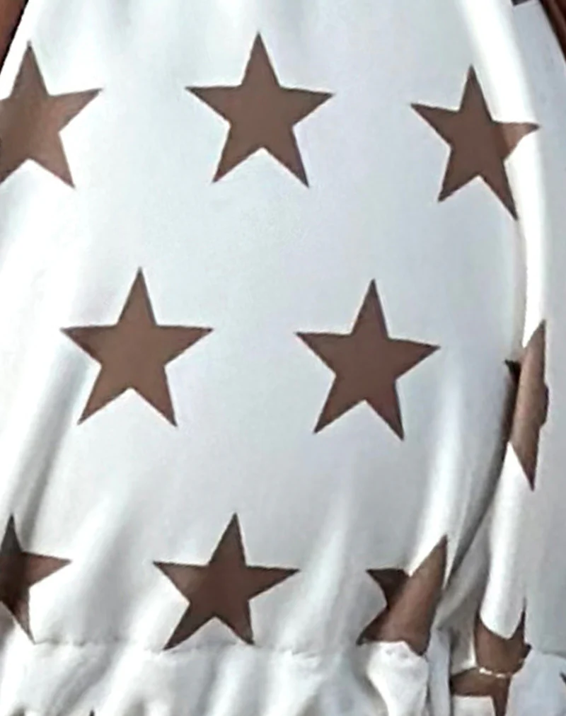 Pami Bikini Top in White and Brown Star Print with Contrast Binding - Image 6