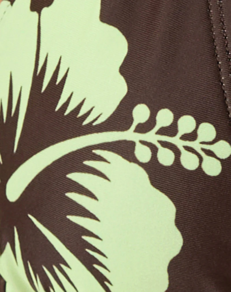Pami Bikini Top in Brown and Green Mono Hibiscus with Beads - Image 7