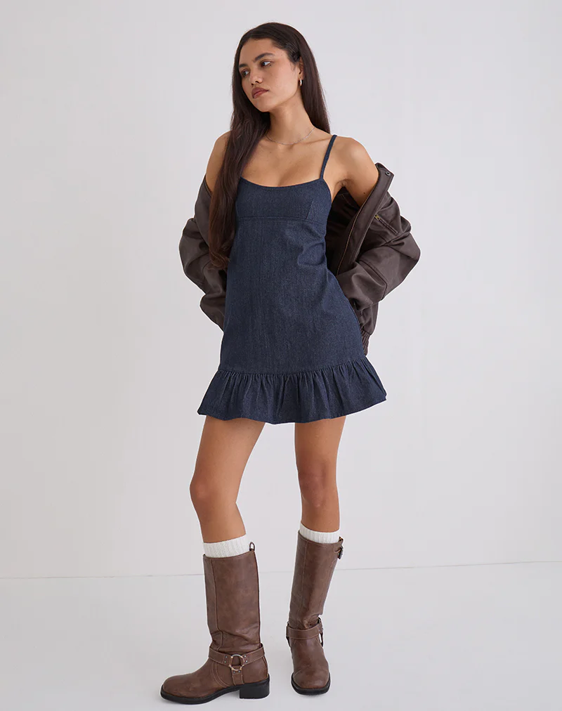 Pamina Mini Dress in Denim Indigo - Image 4
