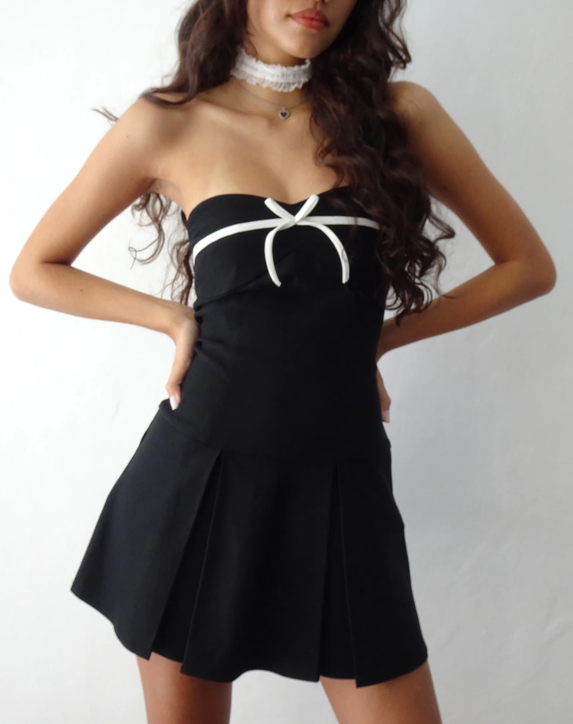Panolia Bow Front Mini Dress in Tailoring Black - Image 3