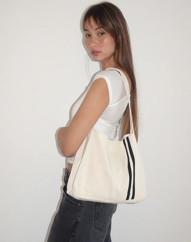 Pardi Canvas Bag in Ecru with Black Stripe - Image 3